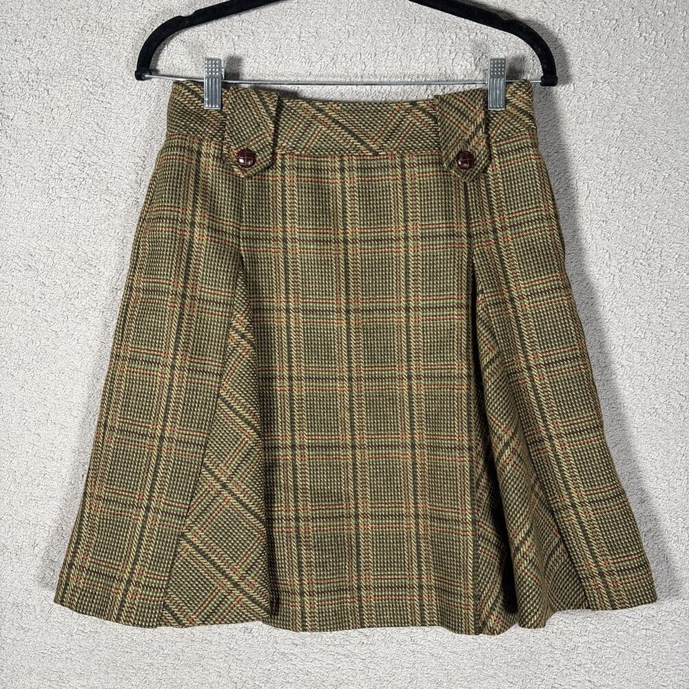 Context‎ Petite Skirt Women’s Size 4P Pleated Tweed Plaid Wool Academia Preppy